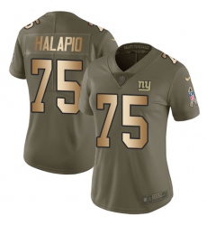 Women's Nike New York Giants #75 Jon Halapio Limited Olive Gold 2017 Salute to Service NFL Jersey