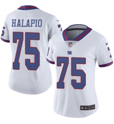 Women's Nike New York Giants #75 Jon Halapio Limited White Rush Vapor Untouchable NFL Jersey