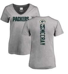NFL Women's Nike Green Bay Packers #64 Justin McCray Ash Backer V-Neck T-Shirt