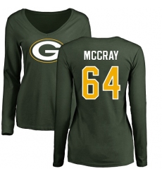 NFL Women's Nike Green Bay Packers #64 Justin McCray Green Name & Number Logo Long Sleeve T-Shirt