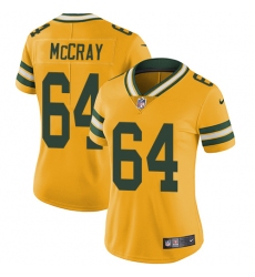 Women's Nike Green Bay Packers #64 Justin McCray Limited Gold Rush Vapor Untouchable NFL Jersey