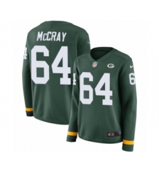 Women's Nike Green Bay Packers #64 Justin McCray Limited Green Therma Long Sleeve NFL Jersey