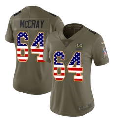 Women's Nike Green Bay Packers #64 Justin McCray Limited Olive USA Flag 2017 Salute to Service NFL Jersey