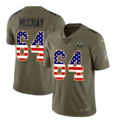 Youth Nike Green Bay Packers #64 Justin McCray Limited Olive USA Flag 2017 Salute to Service NFL Jersey
