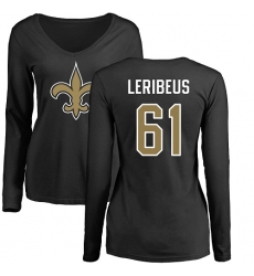 NFL Women's Nike New Orleans Saints #61 Josh LeRibeus Black Name & Number Logo Slim Fit Long Sleeve T-Shirt