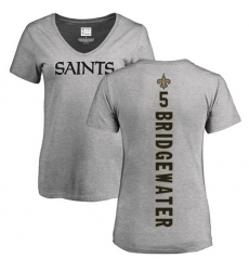 NFL Women's Nike New Orleans Saints #5 Teddy Bridgewater Ash Backer V-Neck T-Shirt