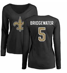NFL Women's Nike New Orleans Saints #5 Teddy Bridgewater Black Name & Number Logo Slim Fit Long Sleeve T-Shirt