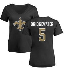 NFL Women's Nike New Orleans Saints #5 Teddy Bridgewater Black Name & Number Logo Slim Fit T-Shirt