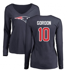 NFL Women's Nike New England Patriots #10 Josh Gordon Navy Blue Name & Number Logo Slim Fit Long Sleeve T-Shirt