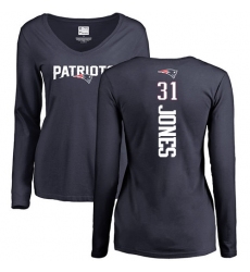 NFL Women's Nike New England Patriots #31 Jonathan Jones Navy Blue Backer Slim Fit Long Sleeve T-Shirt
