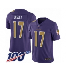 Men's Baltimore Ravens #17 Jordan Lasley Limited Purple Rush Vapor Untouchable 100th Season Football Jersey