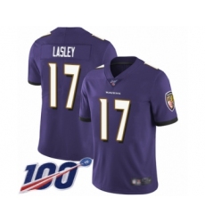 Men's Baltimore Ravens #17 Jordan Lasley Purple Team Color Vapor Untouchable Limited Player 100th Season Football Jersey
