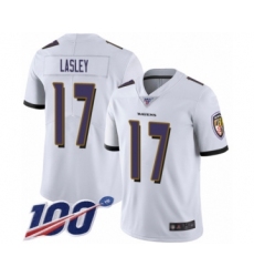 Men's Baltimore Ravens #17 Jordan Lasley White Vapor Untouchable Limited Player 100th Season Football Jersey