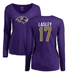 NFL Women's Nike Baltimore Ravens #17 Jordan Lasley Purple Name & Number Logo Long Sleeve T-Shirt