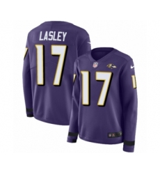 Women's Nike Baltimore Ravens #17 Jordan Lasley Limited Purple Therma Long Sleeve NFL Jersey