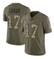 Youth Nike Baltimore Ravens #17 Jordan Lasley Limited Olive Camo Salute to Service NFL Jersey