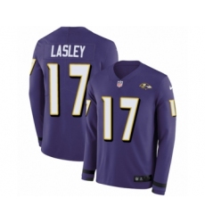 Youth Nike Baltimore Ravens #17 Jordan Lasley Limited Purple Therma Long Sleeve NFL Jersey