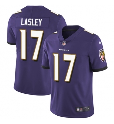 Youth Nike Baltimore Ravens #17 Jordan Lasley Purple Team Color Vapor Untouchable Limited Player NFL Jersey