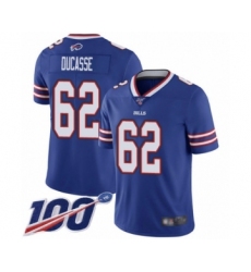 Men's Buffalo Bills #62 Vladimir Ducasse Royal Blue Team Color Vapor Untouchable Limited Player 100th Season Football Jersey