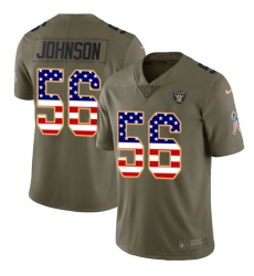Youth Nike Oakland Raiders #56 Derrick Johnson Limited Olive USA Flag 2017 Salute to Service NFL Jersey