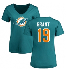 NFL Women's Nike Miami Dolphins #19 Jakeem Grant Aqua Green Name & Number Logo T-Shirt