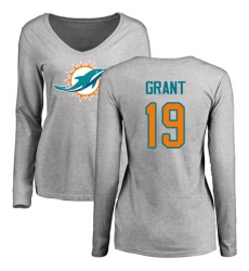 NFL Women's Nike Miami Dolphins #19 Jakeem Grant Ash Name & Number Logo Long Sleeve T-Shirt