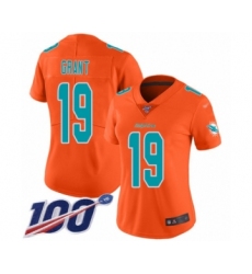 Women's Miami Dolphins #19 Jakeem Grant Limited Orange Inverted Legend 100th Season Football Jersey