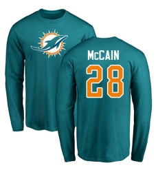 NFL Nike Miami Dolphins #28 Bobby McCain Aqua Green Name & Number Logo Long Sleeve T-Shirt