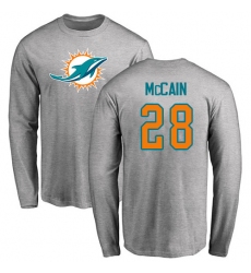 NFL Nike Miami Dolphins #28 Bobby McCain Ash Name & Number Logo Long Sleeve T-Shirt