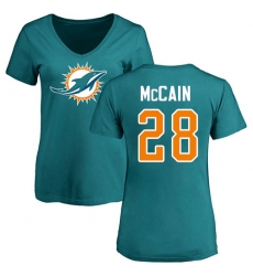 NFL Women's Nike Miami Dolphins #28 Bobby McCain Aqua Green Name & Number Logo T-Shirt