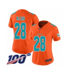 Women's Miami Dolphins #28 Bobby McCain Limited Orange Inverted Legend 100th Season Football Jersey