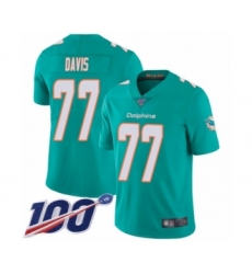 Men's Miami Dolphins #77 Jesse Davis Aqua Green Team Color Vapor Untouchable Limited Player 100th Season Football Jersey