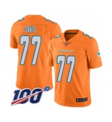 Men's Miami Dolphins #77 Jesse Davis Limited Orange Rush Vapor Untouchable 100th Season Football Jersey