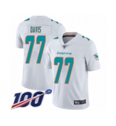 Men's Miami Dolphins #77 Jesse Davis White Vapor Untouchable Limited Player 100th Season Football Jersey
