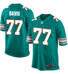 Men's Nike Miami Dolphins #77 Jesse Davis Game Aqua Green Alternate NFL Jersey