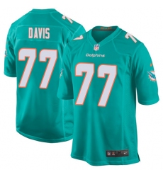 Men's Nike Miami Dolphins #77 Jesse Davis Game Aqua Green Team Color NFL Jersey