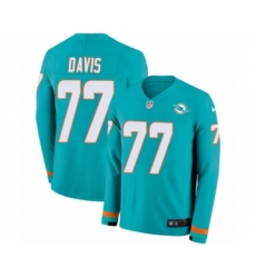 Men's Nike Miami Dolphins #77 Jesse Davis Limited Aqua Therma Long Sleeve NFL Jersey