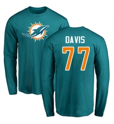 NFL Nike Miami Dolphins #77 Jesse Davis Aqua Green Name & Number Logo Long Sleeve T-Shirt
