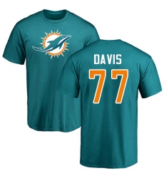 NFL Nike Miami Dolphins #77 Jesse Davis Aqua Green Name & Number Logo T-Shirt