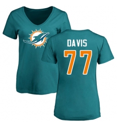 NFL Women's Nike Miami Dolphins #77 Jesse Davis Aqua Green Name & Number Logo T-Shirt