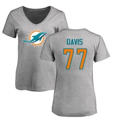 NFL Women's Nike Miami Dolphins #77 Jesse Davis Ash Name & Number Logo T-Shirt