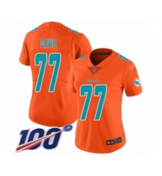 Women's Miami Dolphins #77 Jesse Davis Limited Orange Inverted Legend 100th Season Football Jersey