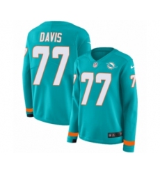 Women's Nike Miami Dolphins #77 Jesse Davis Limited Aqua Therma Long Sleeve NFL Jersey