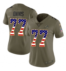 Women's Nike Miami Dolphins #77 Jesse Davis Limited Olive USA Flag 2017 Salute to Service NFL Jerse