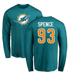 NFL Nike Miami Dolphins #93 Akeem Spence Aqua Green Name & Number Logo Long Sleeve T-Shirt