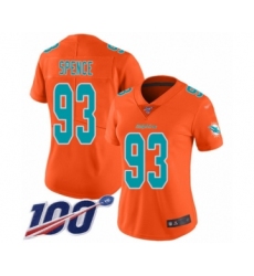 Women's Miami Dolphins #93 Akeem Spence Limited Orange Inverted Legend 100th Season Football Jersey