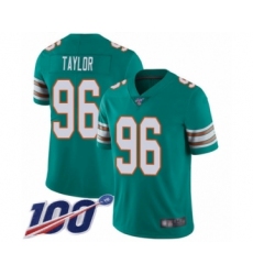 Men's Miami Dolphins #96 Vincent Taylor Aqua Green Alternate Vapor Untouchable Limited Player 100th Season Football Jersey