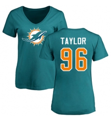 NFL Women's Nike Miami Dolphins #96 Vincent Taylor Aqua Green Name & Number Logo T-Shirt