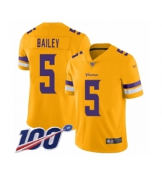Men's Minnesota Vikings #5 Dan Bailey Limited Gold Inverted Legend 100th Season Football Jersey