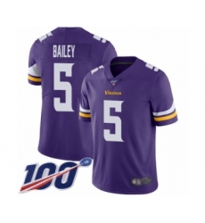 Men's Minnesota Vikings #5 Dan Bailey Purple Team Color Vapor Untouchable Limited Player 100th Season Football Jersey